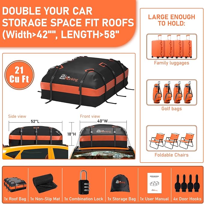 Asinking Car Roof Bag Rooftop top Cargo Carrier Bag 21 Cubic feet Waterproof - Image 5