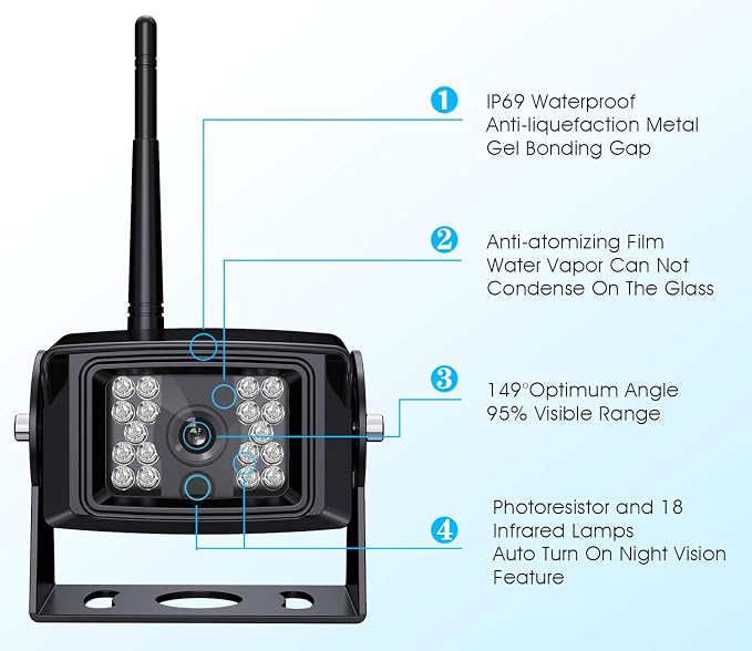 Digital Wireless Backup Camera System Kit, IP69 Waterproof Wireless Rear View - Image 8