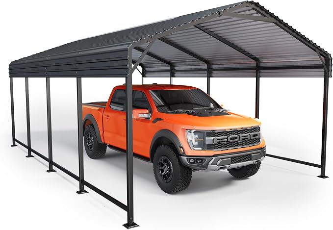 12x20 FT Metal Carport, Enhanced Base and Steel Roof by Unknown