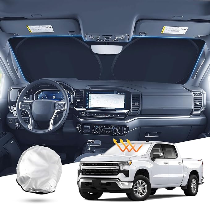 T TGBROS Windshield Sun Shade for 2019–2025 Chevrolet Silverado 1500 Front by TTGBROS