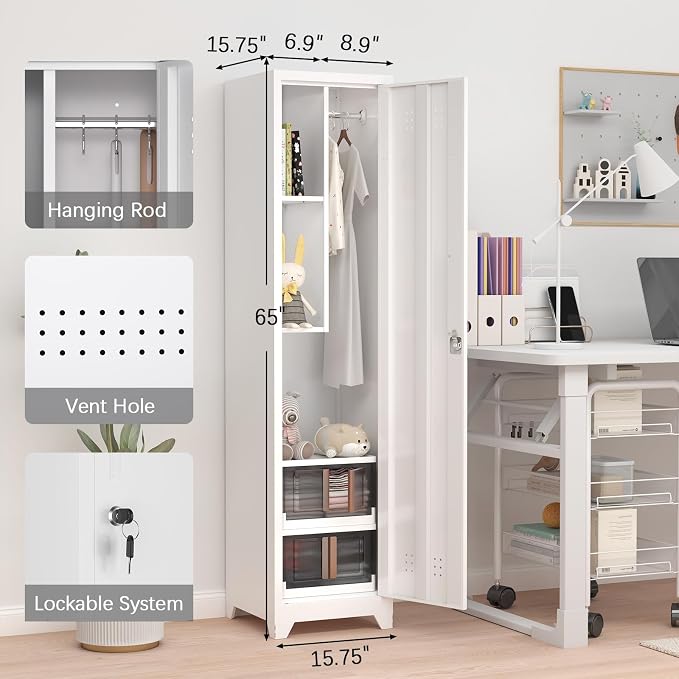 GREATMEET Slim Broom Closet Storage Cabinet, Narrow Utility Closet, Utility - Image 2