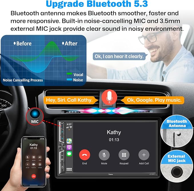 7" Double Din Car Radio with Wireless Apple CarPlay and Android Auto, 240W - Image 4