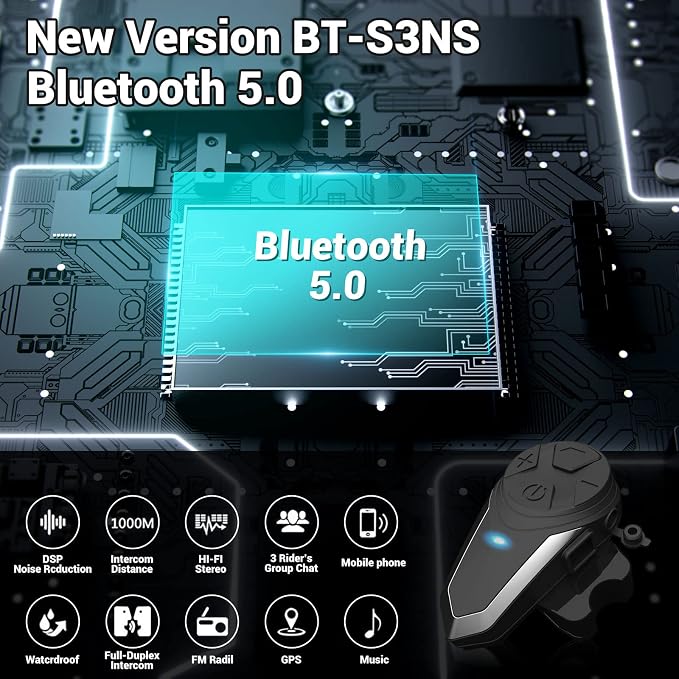 Motorcycle Bluetooth Headset BT-S3NS 1000m Motorcycle Helmet Bluetooth Radio - Image 2