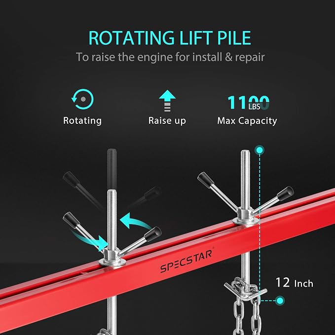 SPECSTAR 1100 Lbs Engine Support Bar Transverse Hoist - Image 3