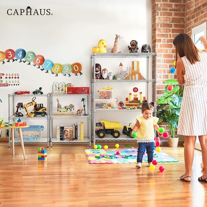 CAPHAUS NSF Black Adjustable 3-Tier Shelf Wire Shelving Unit w/Liner, Garage & - Image 2