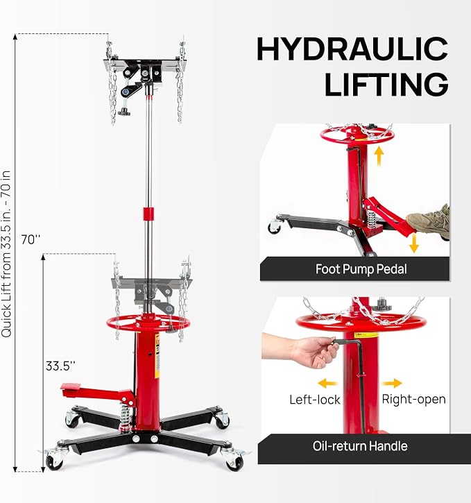 TUFFIOM Transmission Jack, 1100 lbs 1/2Ton Hydraulic 2-Stage High Lift Vertical - Image 4