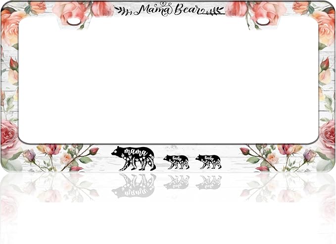Mama Bear License Plate Frame Beautiful Flowers by TINALUIN