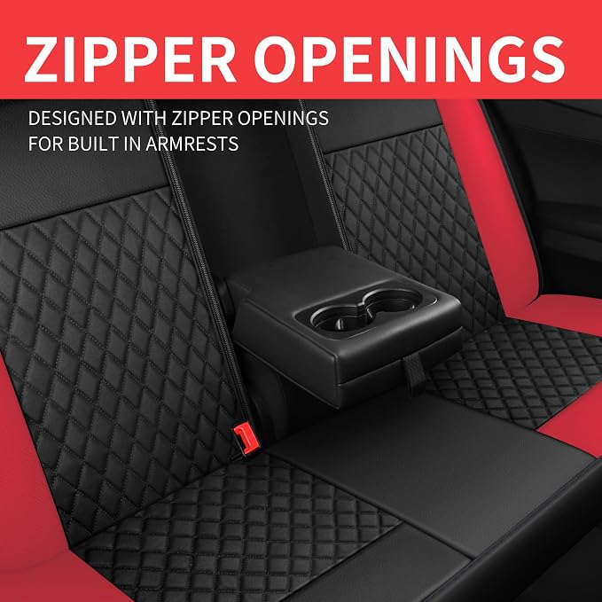 Red Car Seat Covers, Breathable and Waterproof Seat Cover Full Set, PU Premium - Image 7