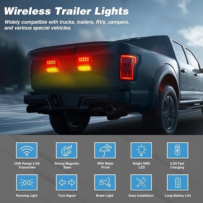 Wireless Magnetic Trailer Lights – Rechargeable LED Trailer Light Kit - Image 2