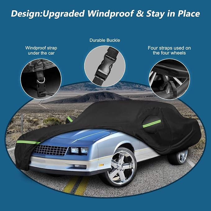 Waterproof Car Covers for Chevy Monte Carlo 1970-1988, 420D Oxford Cloth Sun - Image 3