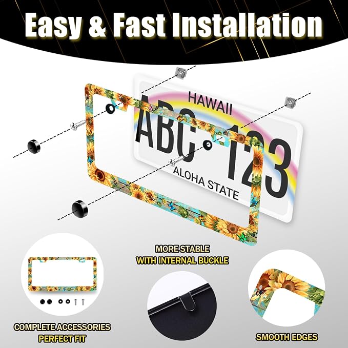 Butterfly Sunflower License Plate Frame Wooden Board Flowers Animals License - Image 6