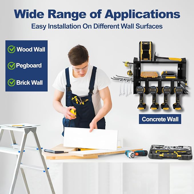 Heavy-Duty Power Tool Organizer Wall Mount, 3-Tier Drill Storage Rack - Image 5