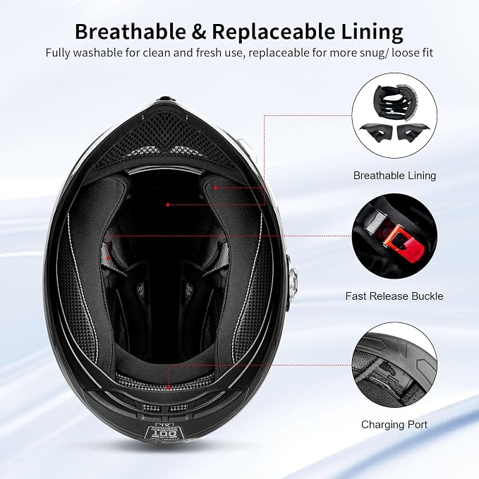 Full Face FreedConn Motorcycle Helmet Bluetooth 5.0 Integrated 2 Way Intercom - Image 8
