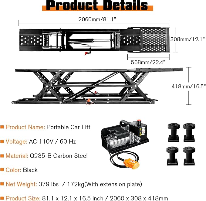 Albott 5000 LBS Portable Car Lift, Adjustable Quick Jack - Image 2
