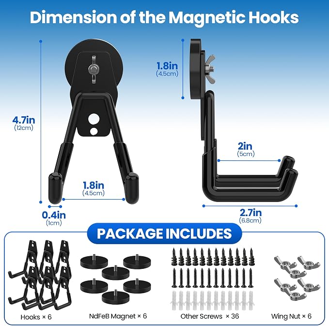 6 Pack Large Heavy Duty Magnetic Hook Extra Strong Magnetic Garage Hooks Big - Image 2