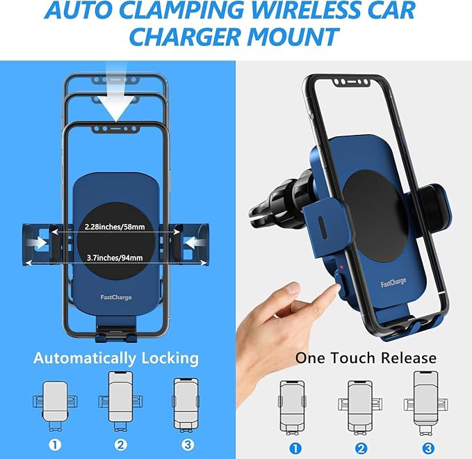 Wireless Car Charger, Fast Charging 15W Auto Clamping Car Charger Phone Holder - Image 4