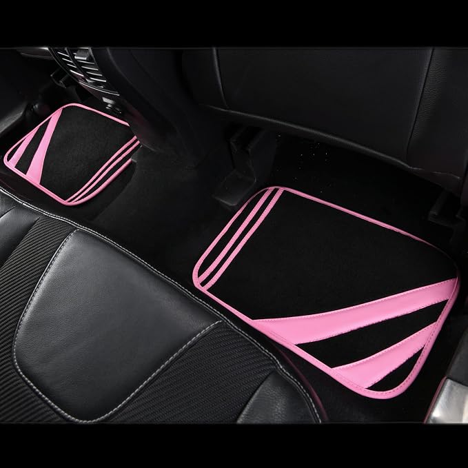 CAR PASS Pink Edge Faux Leather Car Floor Mats Universal Car Carpet Mats - Image 4