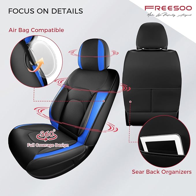 FREESOO Car Seat Covers Full Set, Waterproof Automotive Seat Covers, Leather - Image 4