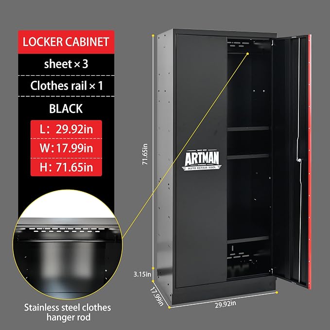 Garage Storage Cabinets System, 6-Pcs Workshop Cabinet Set in Black and Red - Image 4