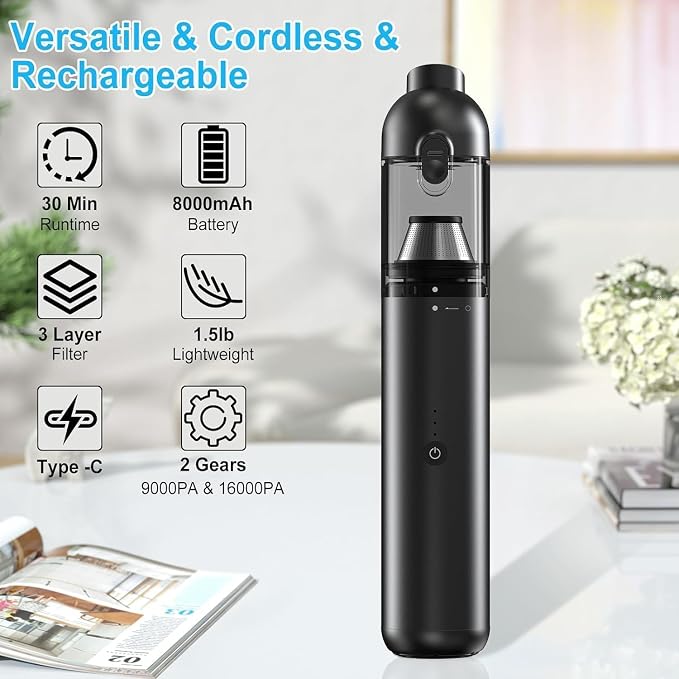 Handheld Vacuum Cordless, 16000pa Car Vacuum Cleaner High Power, 2 Speed Modes - Image 6