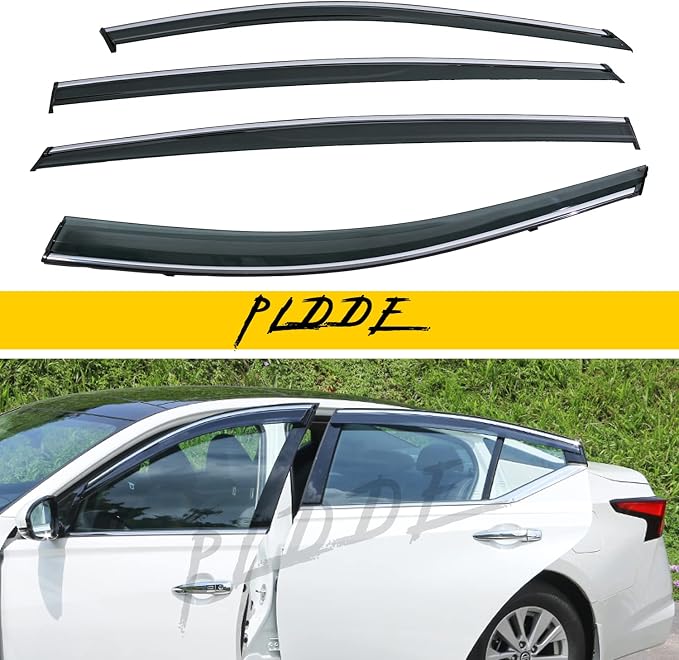 4pcs Smoke Tint with Chrome Trim Window Visors Compatible with Compatible with by PLDDE