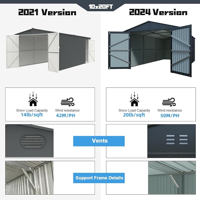KUIKUI Metal Garage Shed Without Floor, 10x20FT Heavy Duty Outdoor Shed and - Image 2