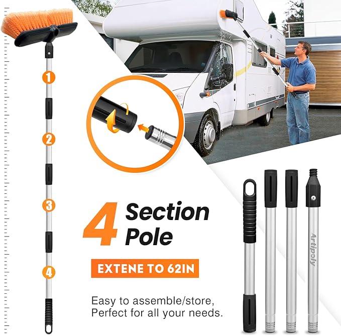 65" Car Wash Brush with Extension Pole, Car Wash 10” Dip Soft Brush, No Scratch - Image 3