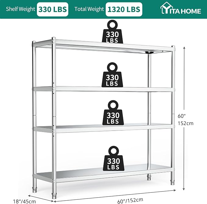 YITAHOME NSF Stainless Steel Shelves, Heavy Duty Shelving - Image 2