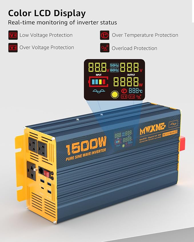 1500W/3000W Power Inverter Pure Sine Wave DC 12V to 110V 120V AC Converter 3 AC - Image 3