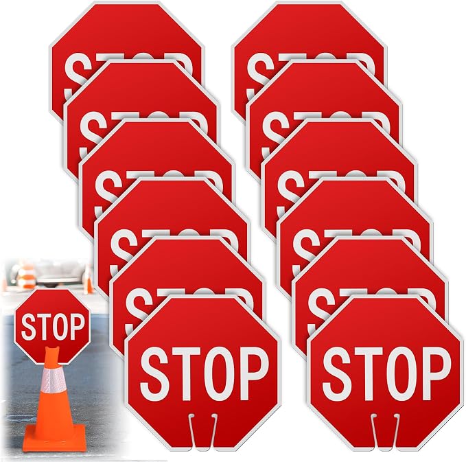 Geetery 12 Pcs Stop Signs 12 x 12 Inches PVC Traffic Cones Top Warning Signs by Geetery