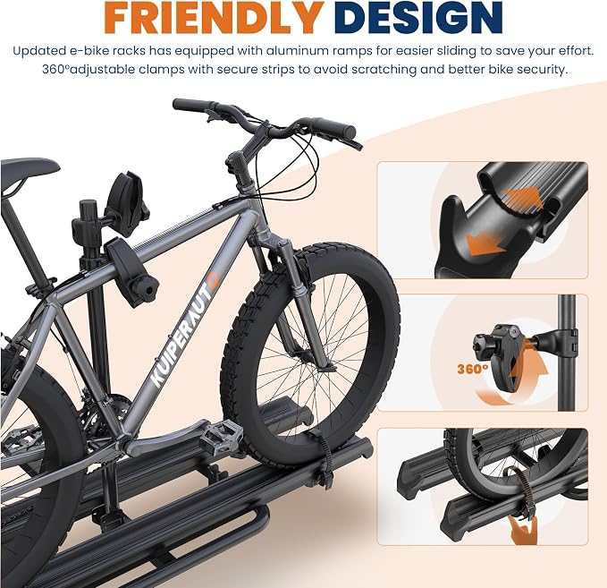 Aluminum 2 EBikes Foldable 2'' Hitch Mounted Carrier Racks w/Ramps Over 200lbs - Image 3