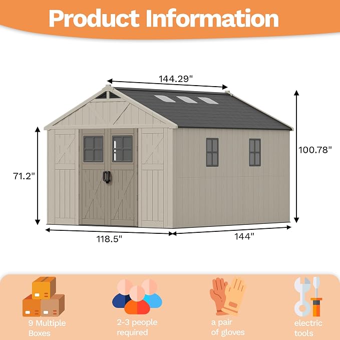 Devoko 10 x 12 FT Plastic Outdoor Storage Shed - Image 6