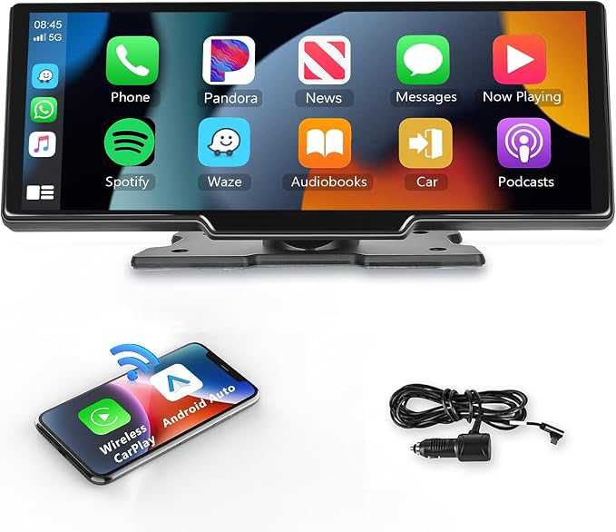 Podofo 10.26" Touchscreen Wireless Carplay Portable Car Stereo Android Auto by podofo