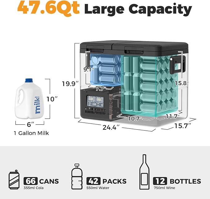 Setpower PT45 Electric Cooler Car Refrigerator, 45L Dual Zone Portable Freezer - Image 5