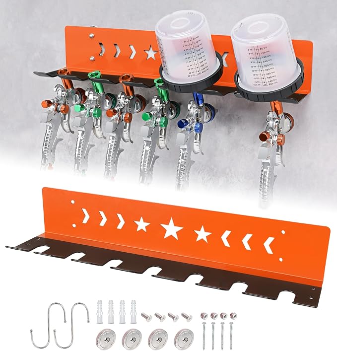 Paint Spray Gun Rack for Magnetic or Wall Mount, Holds 7 Gravity Feed Guns or 4 by SKYJDM