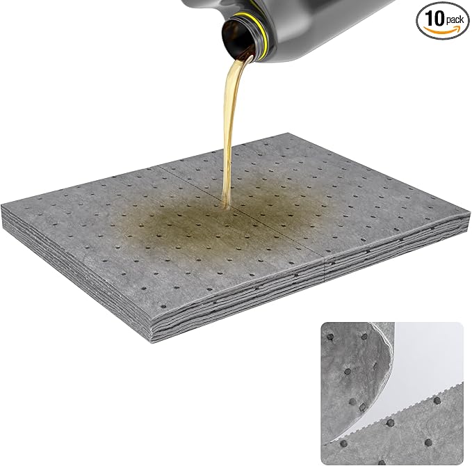 10PC Oil Absorbent Pads | 13"X10" Meltblown Polypropylene Mats, Hand-Tear Lines by Tottist