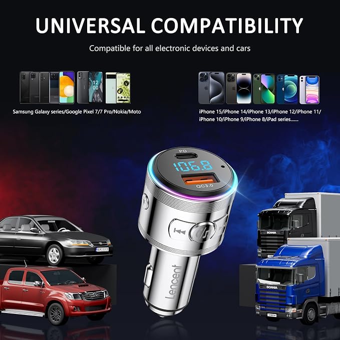 Bluetooth Transmitter for Car, LENCENT Full Metal Bluetooth 5.3 Car Adapter - Image 6