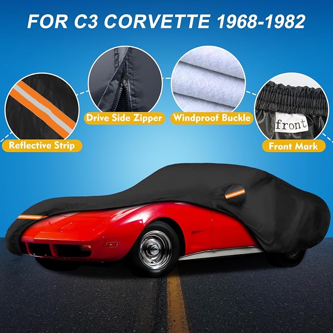 QUNSUNUS 6 Layer Car Cover for C3 Corvette 1968-1982 Waterproof All Weather - Image 2