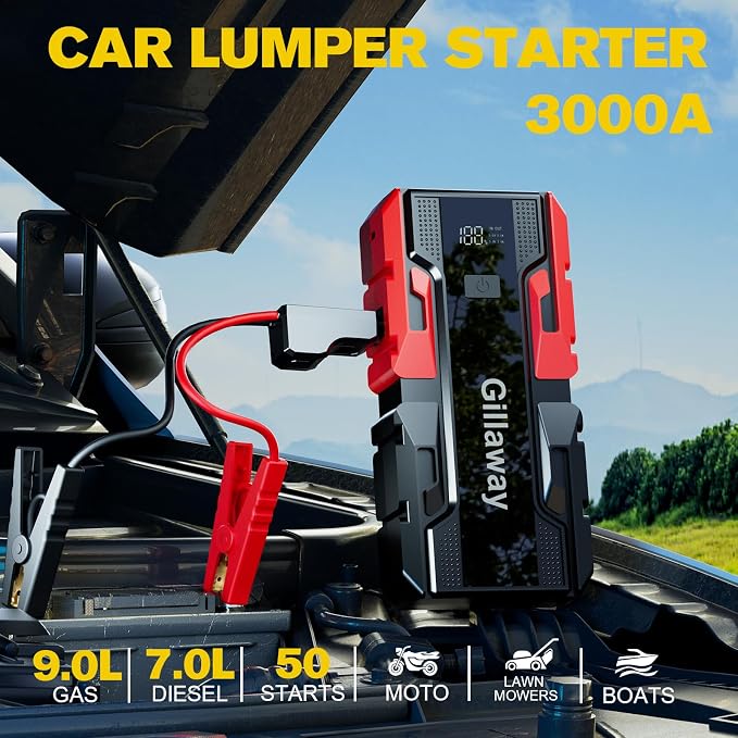 001B 3000A Car Jump Starter Battery Pack, 12V Car Battery Charger, Jump Box - Image 2