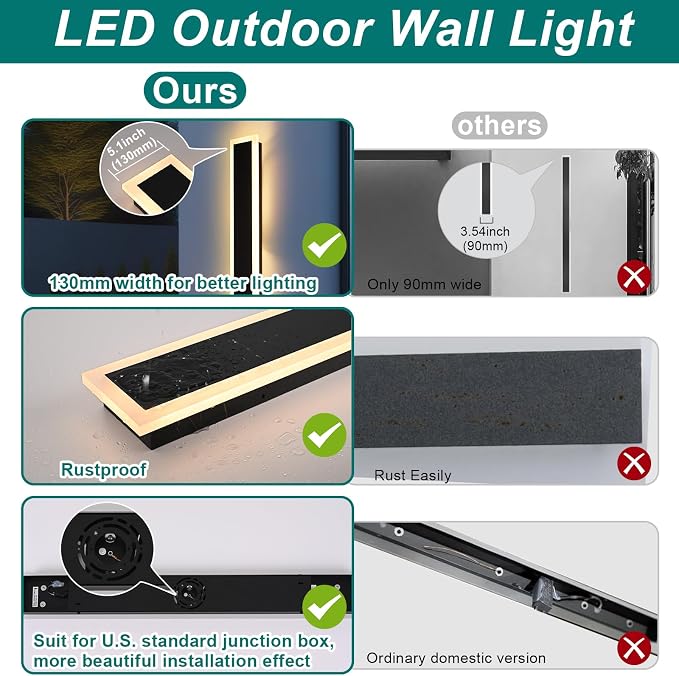 2 Pack Outdoor Wall Light for Porch, 32 inch Modern Led Long Wall Lights Fixture - Image 4