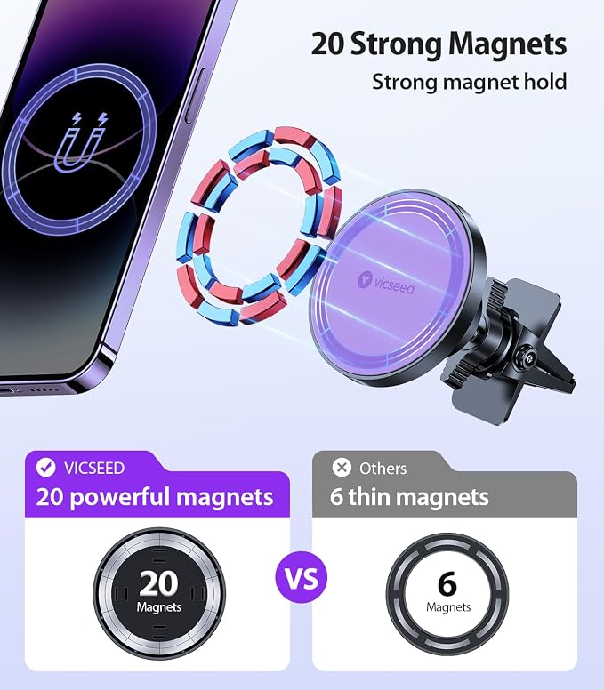 VICSEED for MagSafe Car Mount Magnetic Phone Holder for Car Vent 360 Adjustable - Image 2