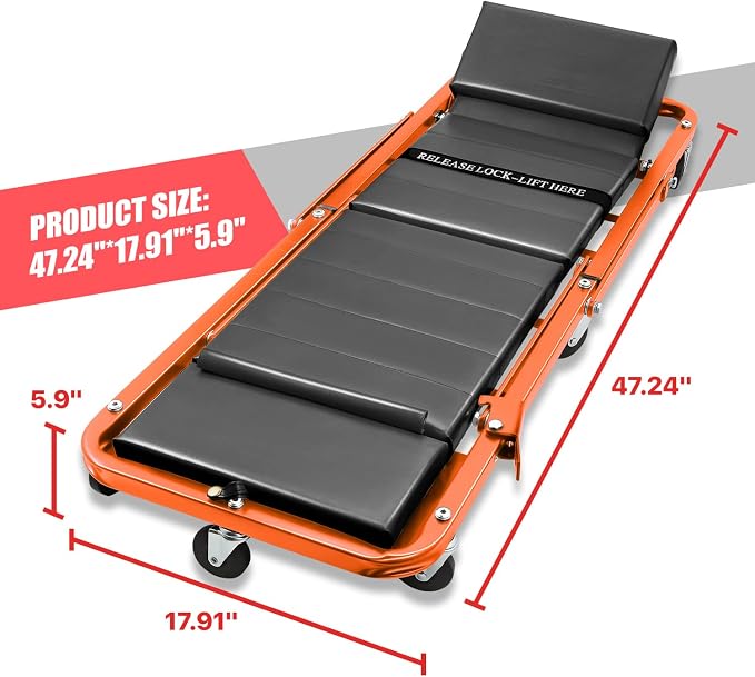 DNA MOTORING 48" 2 IN 1 Folding Rolling Garage Shop Creeper Roller Seat - Image 2