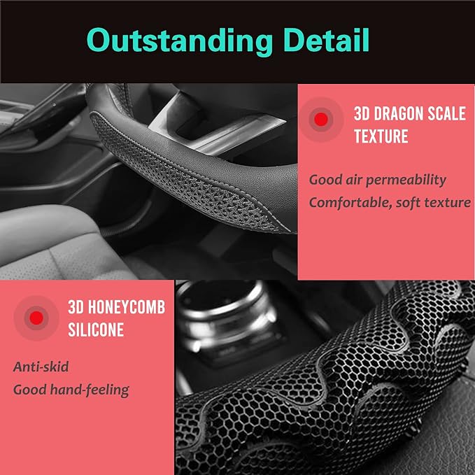 PINCTROT D Shaped 14.5-15 Inch Steering Wheel Cover Great Grip - Image 3