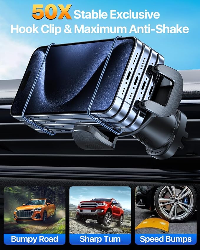 HTU 【Military-Grade】 Car Phone Holder, 【Strongest & Longest Steel-Hook】 Car - Image 3