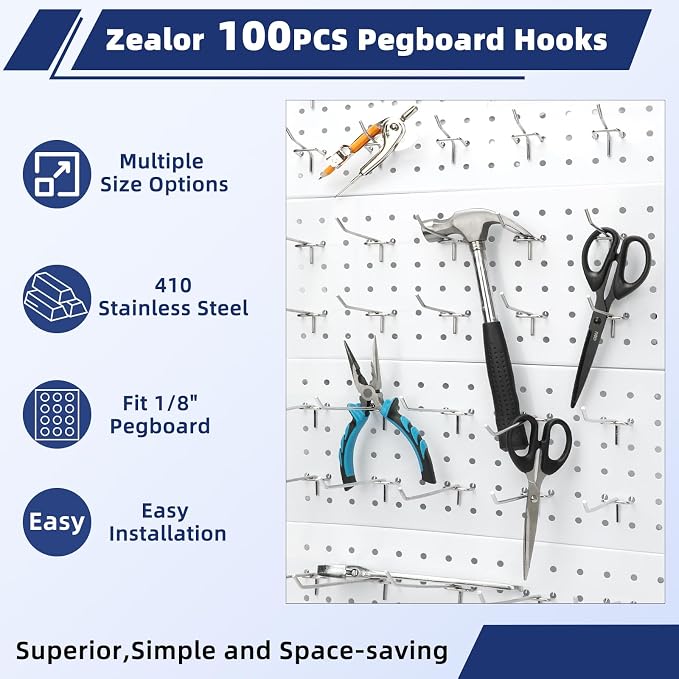 100 Pack Pegboard Hooks Set, 4 Inch Stainless Steel Pegboard Hooks Bulk Fit - Image 6