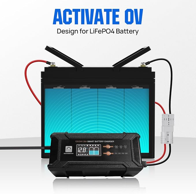 ECO-Worthy 12V/24V 20A Smart Battery Charger Maintainer, Auto Voltage Detect - Image 4