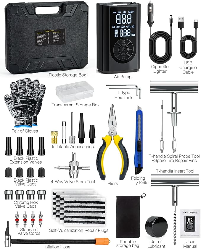 Tire Repair Kit with Portable Air Compressor, Tire Plug Kit 58PCS with Cordless - Image 4