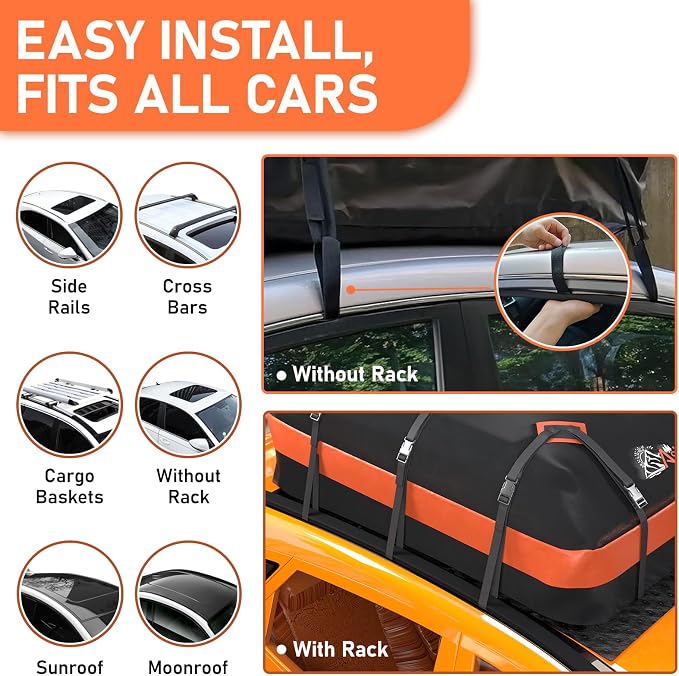 Asinking Car Roof Bag Rooftop top Cargo Carrier Bag 15 Cubic feet Waterproof - Image 3