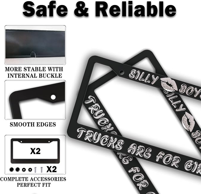 License Plate Frame Black and White License Plate Protector Silly Boys Trucks - Image 4