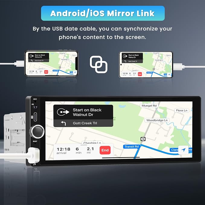 Single Din Car Stereo with Apple Carplay Android Auto, 6.9 Inch IPS Touch - Image 6